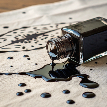 ink spiůůed over paper